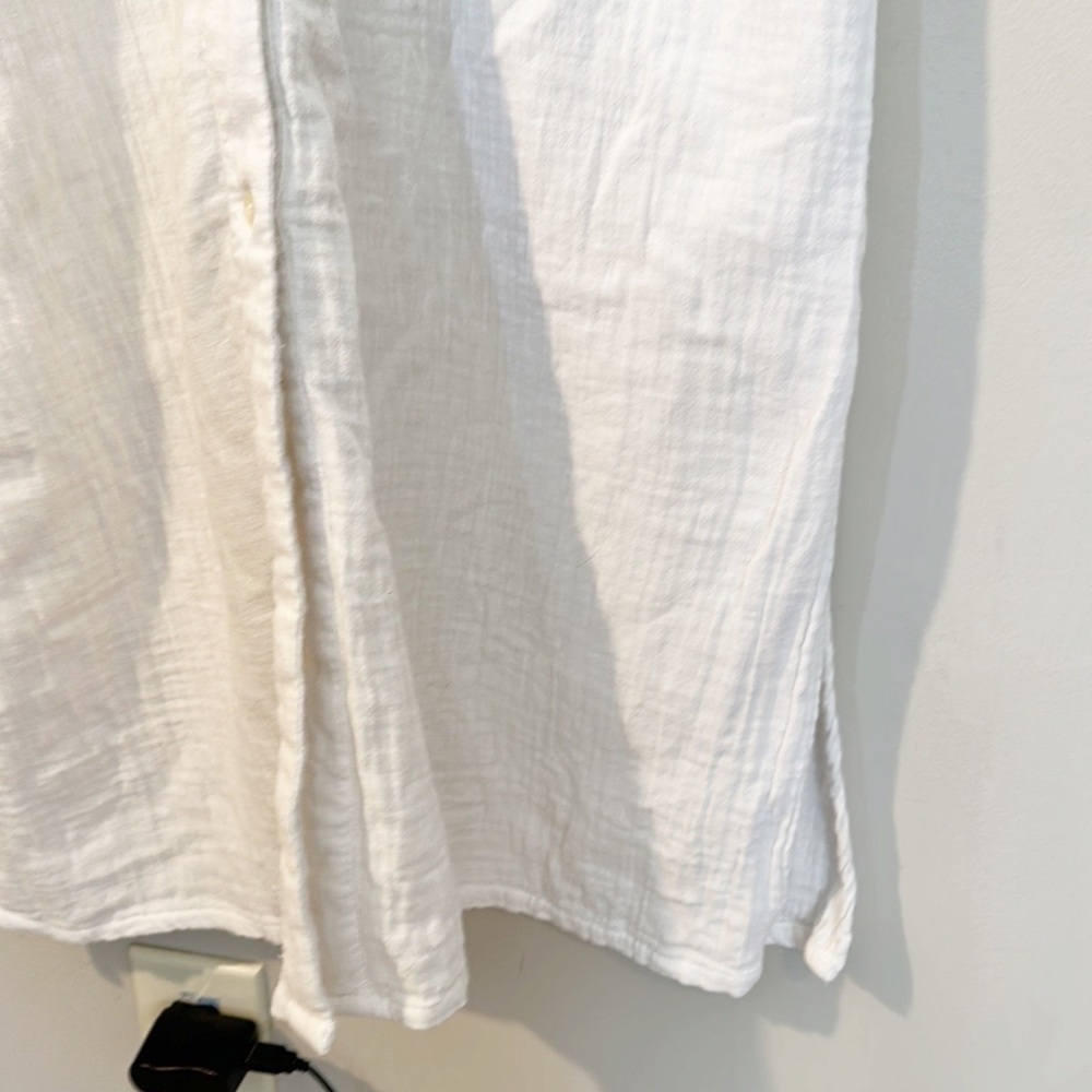 Ann Taylor LOFT white cotton gauzy button down shirt midi dress women size M - Picture 7 of 8